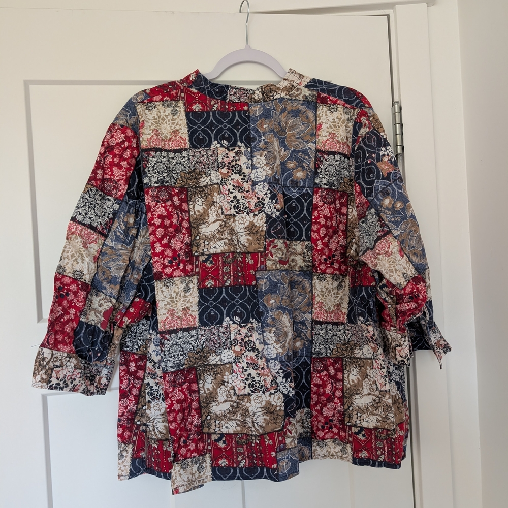 Multicolor Patchwork Button-Up Blouse Size 2x - image 5
